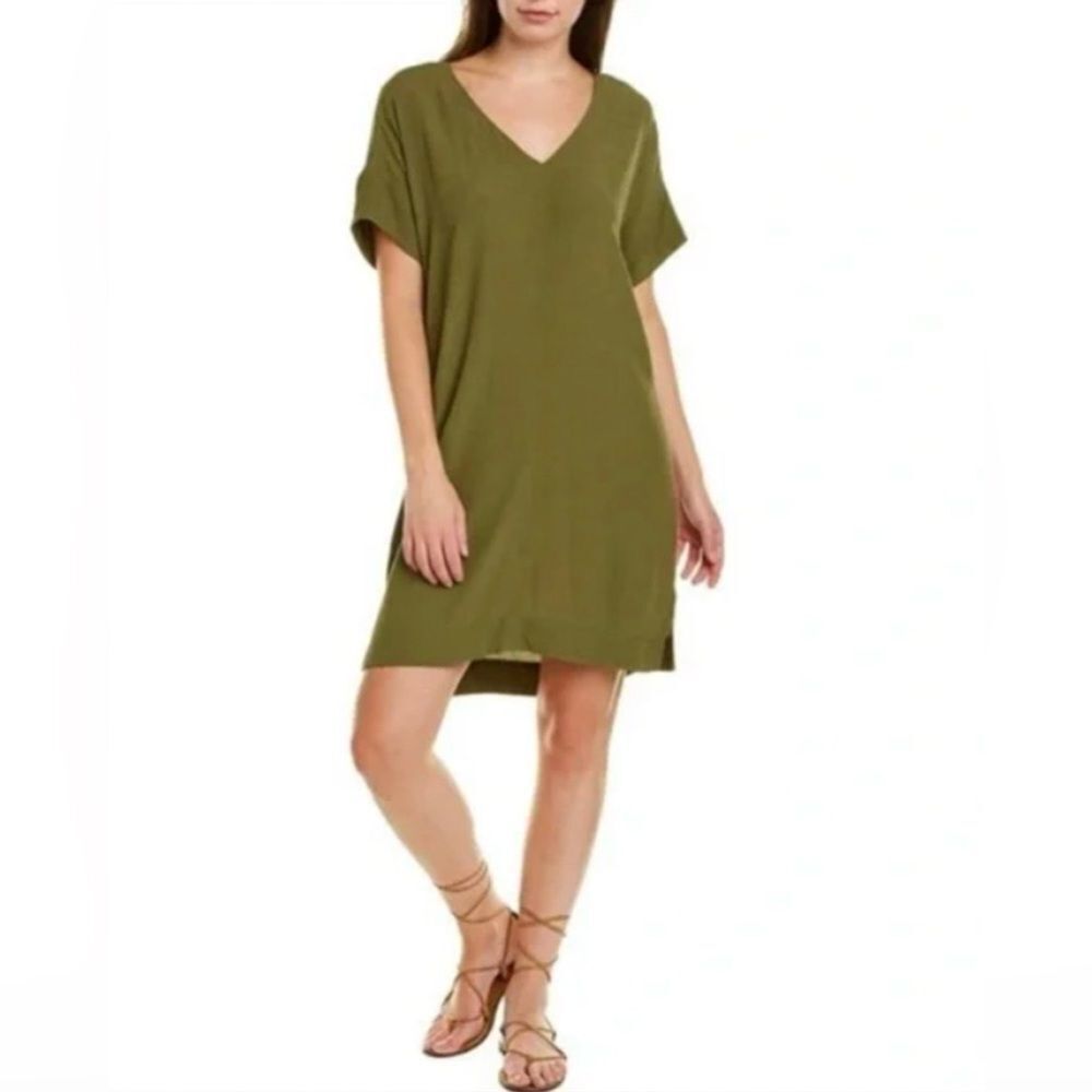 MADEWELL Novel V-neck Short Sleeve Mini Shift Dress Desert Olive Green Size XS